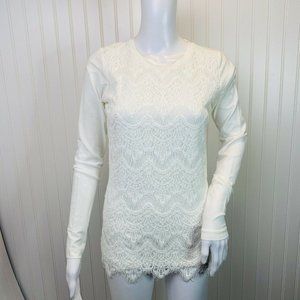 Isada & Co Top Ivory Lace Front Long Sleeve
